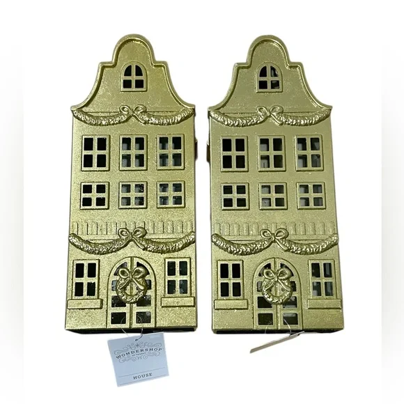 Wondershop Metallic Gold House Christmas Village Building - Set of 2 - Picture 4 of 9